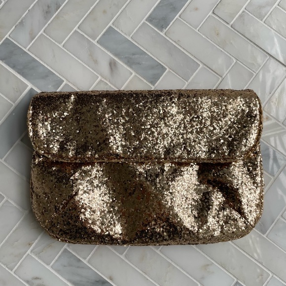 J.Crew gold sparkly cross body bag / gold sparkly clutch - Picture 2 of 5